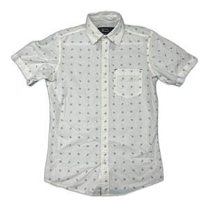 Broken Threads Men's Button Down Shirt Short Sleeve White blue Print Size S